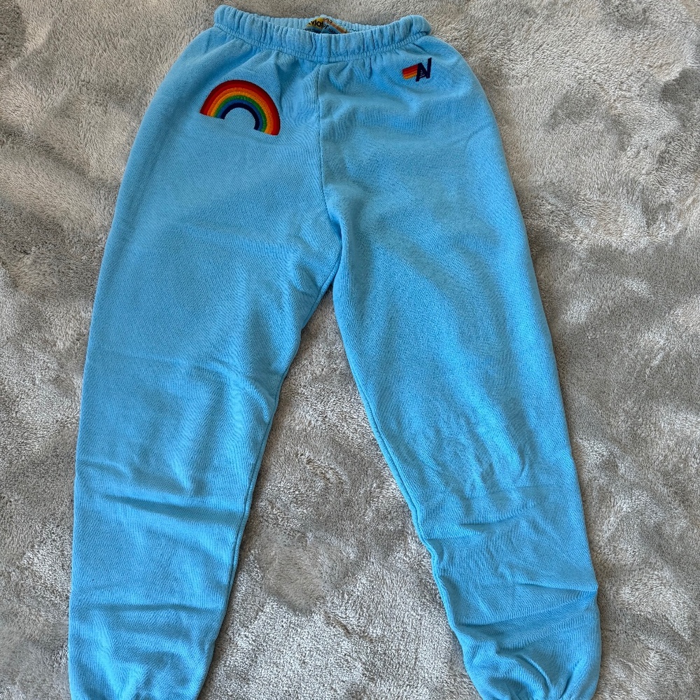 RAINBOW EMBROIDERY SWEATPANTS - SKY, XS